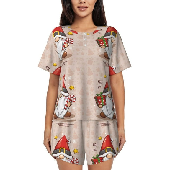 Picia Christmas Gnome star Pajamas Sets for Women Soft Short-Sleeved Pjs with Lounge Shorts Two Piece Sleepwear-Large