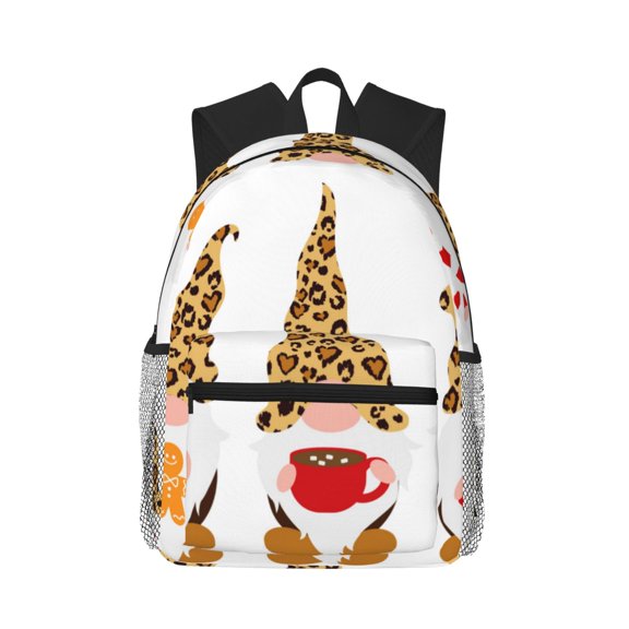 Picia Christmas Gnomes In Leopard Large Capacity Backpack Classic Style Backpack Casual Backpack Water-Resistant School Work Travel Outdoor Backpack