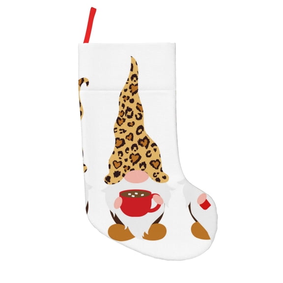 Picia Christmas Gnomes In Leopard Pattern Christmas Stockings, 18 Inches Knit Christmas Stockings, Stockings Christmas Cable Knitted Xmas Hanging Stockings