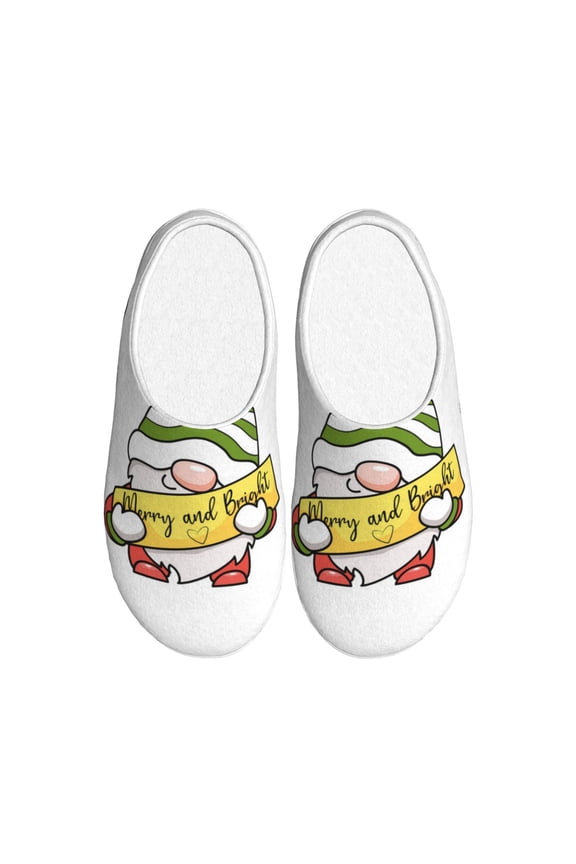 Christmas Gnomes for Women's Lamb-hug Comfy Fleece House Slippers Memory Foam, Slip-on House Shoes Indoor Outdoor-35/36