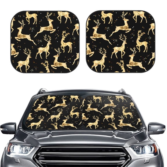 Picia Christmas Gold Deers 2 Piece Car Windshield Sun Shade Foldable | Foldable Sun Shield for Front Window Blocks UV Rays and Keeps Your Vehicle Cool-