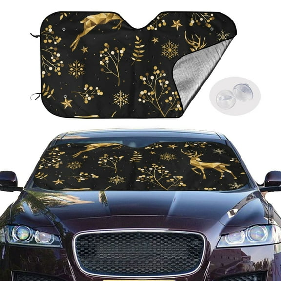 Picia Christmas Gold Deers1 Curved Windshield Sunshade Accordion Folding Style Auto Shade for Car Truck SUV Van Blocks UV Ray Sun Visor Protector -Small