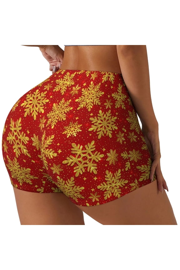 Christmas With Gold Snowflakes Printed Workout Shorts for Women Seamless Scrunch Butt Lifting High Waisted Yoga Gym Booty Running Moisture-wicking Short Pants-Small