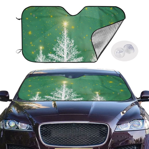 Picia Christmas Green Curved Windshield Sunshade Accordion Folding Style Auto Shade for Car Truck SUV Van Blocks UV Ray Sun Visor Protector -