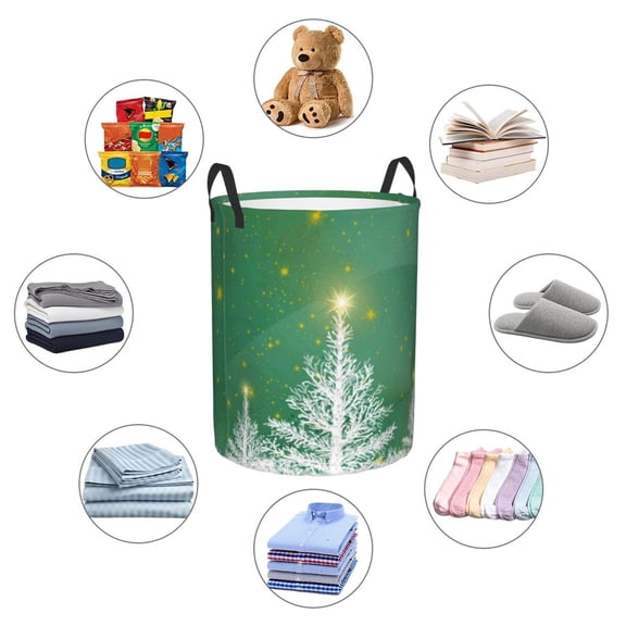 Picia Christmas Green Large Laundry Basket, Waterproof, Freestanding Laundry Hamper, Collapsible Tall Clothes Hamper with Extended Handles-Small