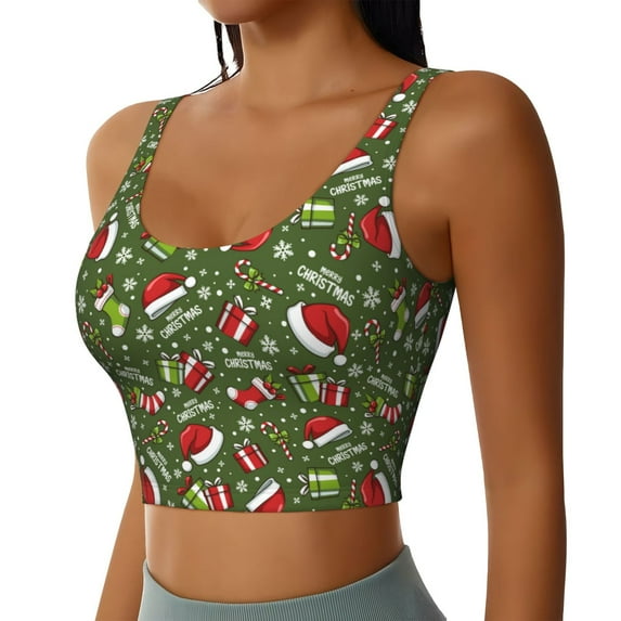 Picia Christmas Hat sock Sports Bra for Women,Padded Strappy Sports Bras Medium Support Yoga Bra with Removable Cups,Running Yoga Bra-Small