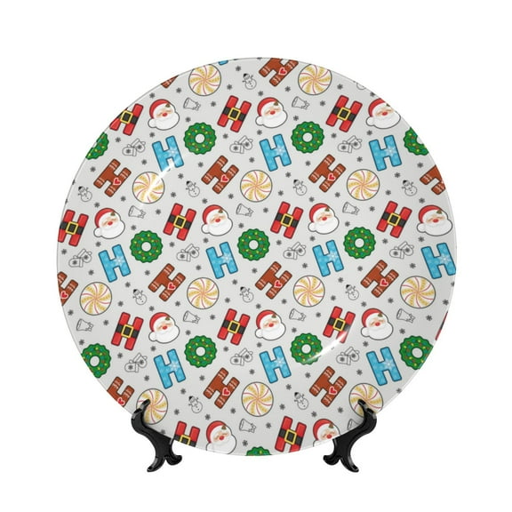 Picia Christmas Hohoho 1 Pattern Bone China Decorative Plate – Wall Decor with Stand and Adhesive, Elegant Ornament for Living Room, Office, or Entryway-6in