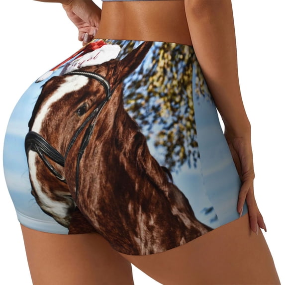 Picia Christmas Horse Printed Workout Shorts for Women Seamless Scrunch Butt Lifting High Waisted Yoga Gym Booty Running Moisture-wicking Short Pants-X-Large