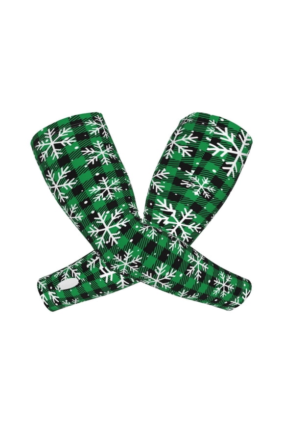 Christmas Pattern At Buffalo Plaid Arm Sleeves for Men and Women - Tattoo Cover Up UPF 50+ Cooling Sports Sleeve for Basketball Golf Football-One Size