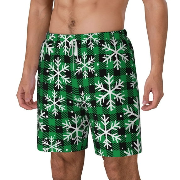 Picia Christmas Pattern At Buffalo Plaid pattern Mens Swim Trunks with Compression Liner Stretch Beach Shorts Quick Dry with Zipper Pockets No-Chafing Board Shorts-XX-Large