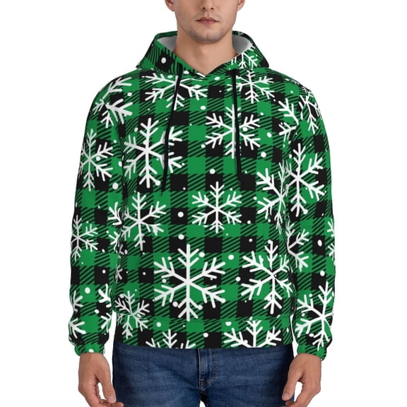 Picia Christmas Pattern At Buffalo Plaid Pattern Casual Men's Hoodie - Lightweight Hooded Sweatshirt with Kangaroo Pocket, Comfortable Pullover for Everyday, Travel-X-Large