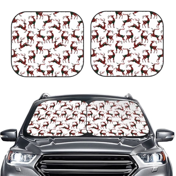 Picia Christmas Plaid Moose 2 Piece Car Windshield Sun Shade Foldable | Foldable Sun Shield for Front Window Blocks UV Rays and Keeps Your Vehicle Cool-Large