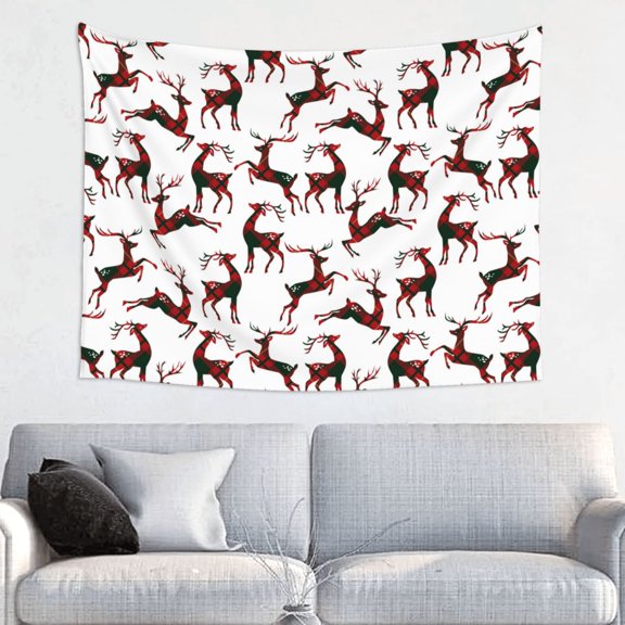 Picia Christmas Plaid Moose Pattern Tapestry-Tapestries for Bedroom Living Room Dorm(29x37")