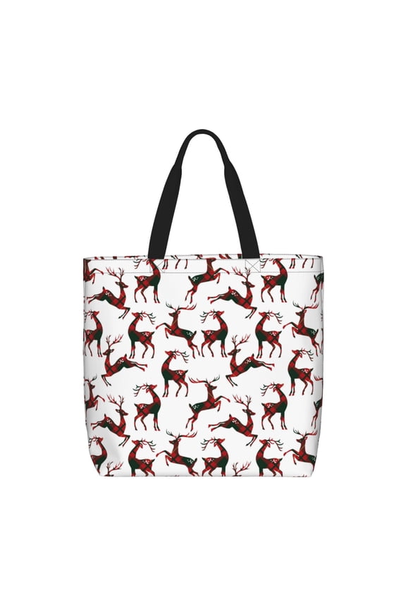 Christmas Plaid Moose for Tote Bag for Women with Zipper, Gym Tote with Compartments, Laptop Work Tote Nurse Dance Yoga Bag for Sport, Travel