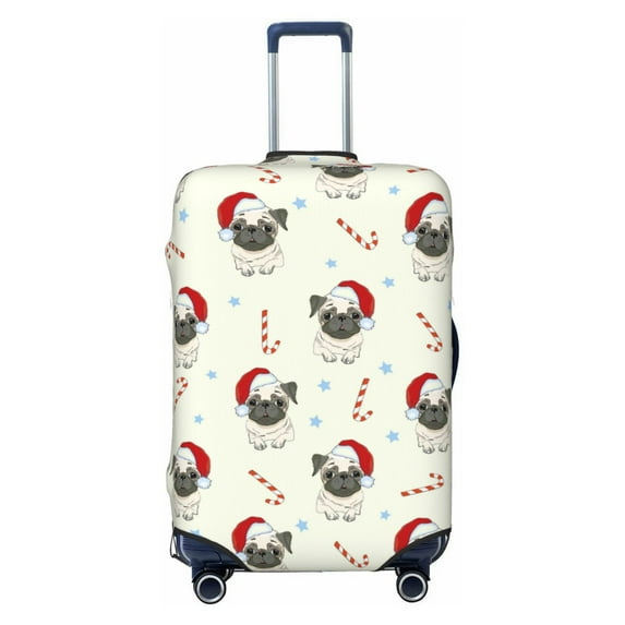 Picia Christmas Pug Dog Luggage Protector Cover Thicken Suitcase Protector Cover Fit 18-32 Inch Luggage-Small