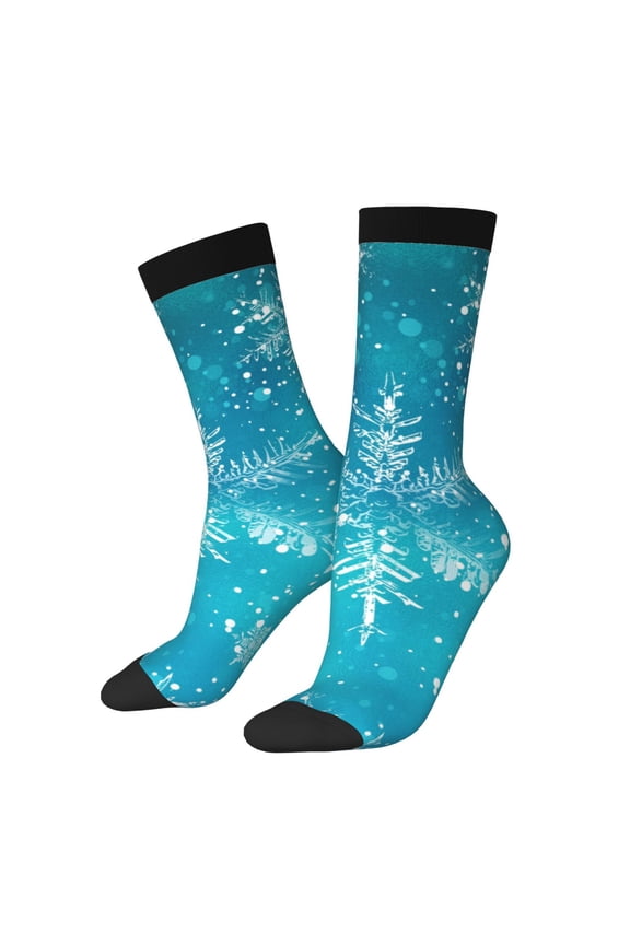Christmas Snow Print Athletic Socks for Men & Women – Cushioned Moisture-Wicking Crew Socks for Sports, Running, and Training, Soft & Breathable Size 5-11