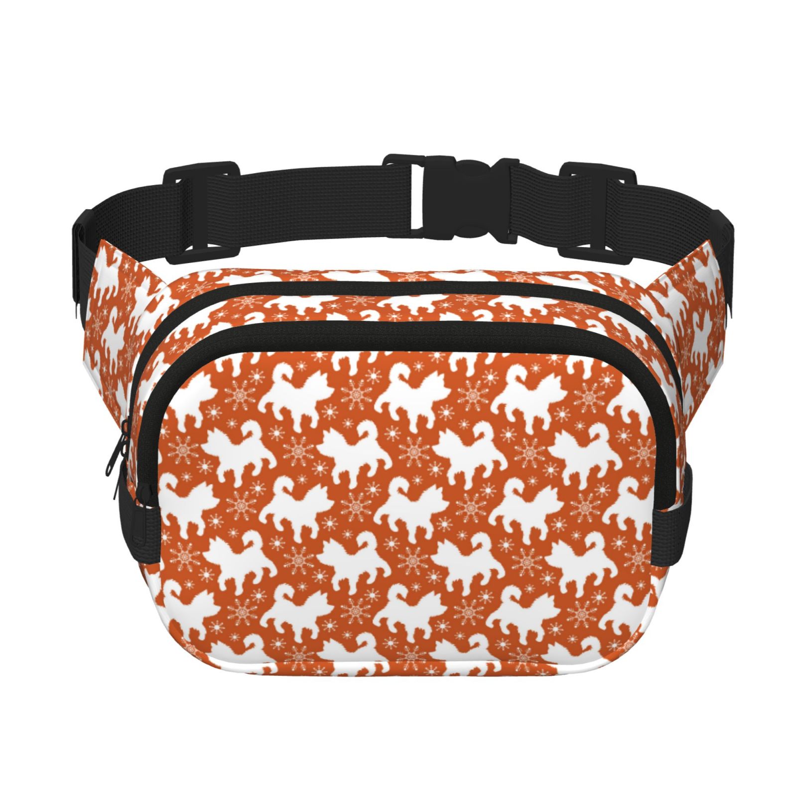 Picia Christmas Snowflake Dog Print Square Double-Layer Waist Bag Mini Adjustable Waist Belt Bag Exercise Running Travel Hiking