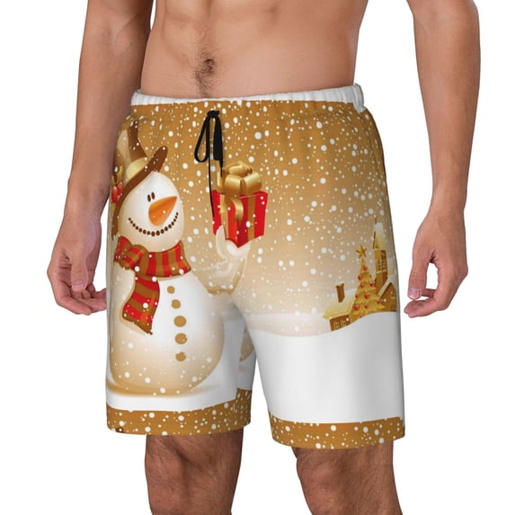 Picia Christmas Snowman Gift pattern Mens Swim Trunks with Compression Liner Stretch Beach Shorts Quick Dry with Zipper Pockets No-Chafing Board Shorts-Small