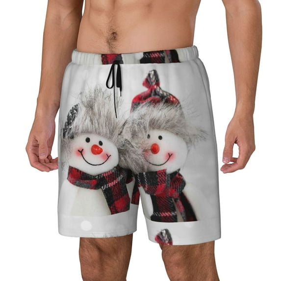Picia Christmas Snowman With Hat pattern Mens Swim Trunks with Compression Liner Stretch Beach Shorts Quick Dry with Zipper Pockets No-Chafing Board Shorts-Large