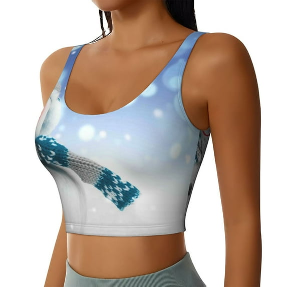 Picia Christmas Snowman In The Snow Sports Bra for Women,Padded Strappy Sports Bras Medium Support Yoga Bra with Removable Cups,Running Yoga Bra-XX-Large