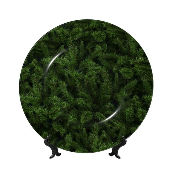 Picia Christmas Tree Branches Pattern Bone China Decorative Plate – Wall Decor with Stand and Adhesive, Elegant Ornament for Living Room, Office, or Entryway-6in