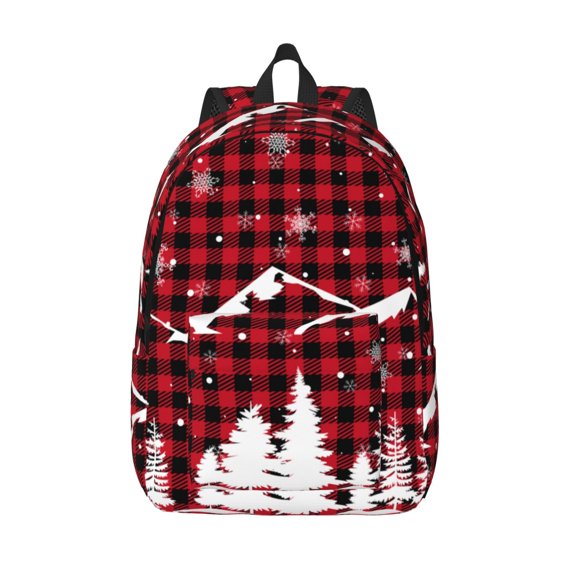 Picia Christmas Tree Buffalo Plaid Printed Canvas Daypack - Stylish and Durable Vintage Compact Backpack - Class, Work, Travel, or Laptop Bookbag,Organized Compartments-Medium