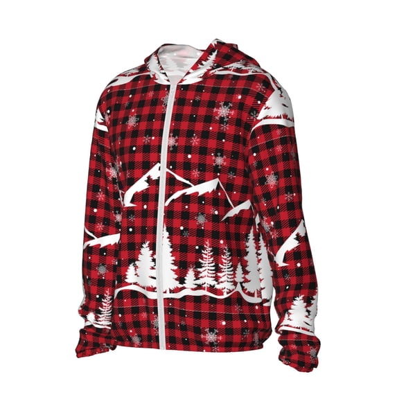 Picia Christmas Tree Buffalo Plaid Women's Men's UPF 50+ Sun Protection Hoodie Shirt Long Sleeve SPF Fishing Outdoor UV Hiking Lightweight Shirts-XX-Large