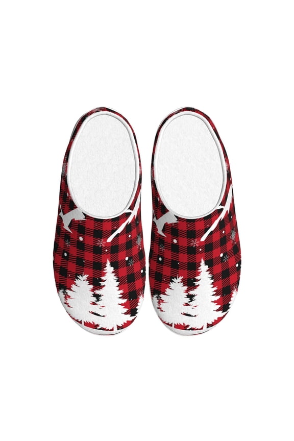 Christmas Tree Buffalo Plaid for Women's Lamb-hug Comfy Fleece House Slippers Memory Foam, Slip-on House Shoes Indoor Outdoor-39/40