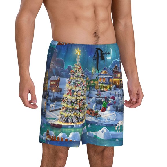 Picia Christmas Tree Pajama Shorts for Men, Men's Pajama Bottoms, Sleepwear,Short Pajama Pants-
