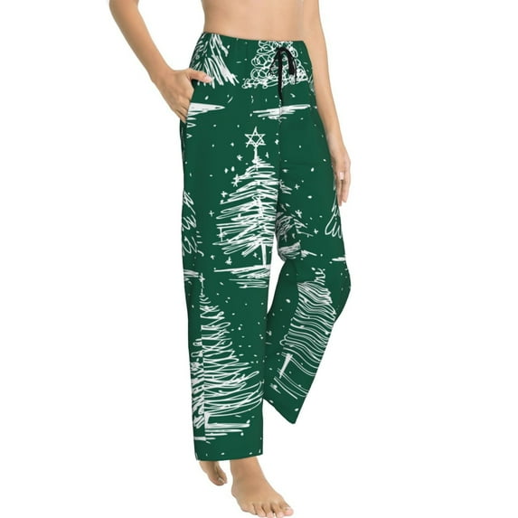 Picia Christmas Trees Womens Soft Woven Cotton Elastic Waistband Sleep Pajama Pant Lounge Sleep Pant With Pockets And Drawstring-XX-Large