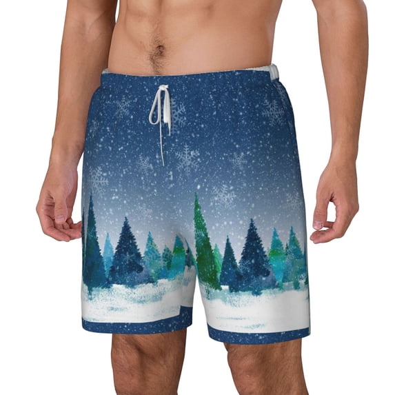 Picia Christmas Trees pattern Mens Swim Trunks with Compression Liner Stretch Beach Shorts Quick Dry with Zipper Pockets No-Chafing Board Shorts-Small
