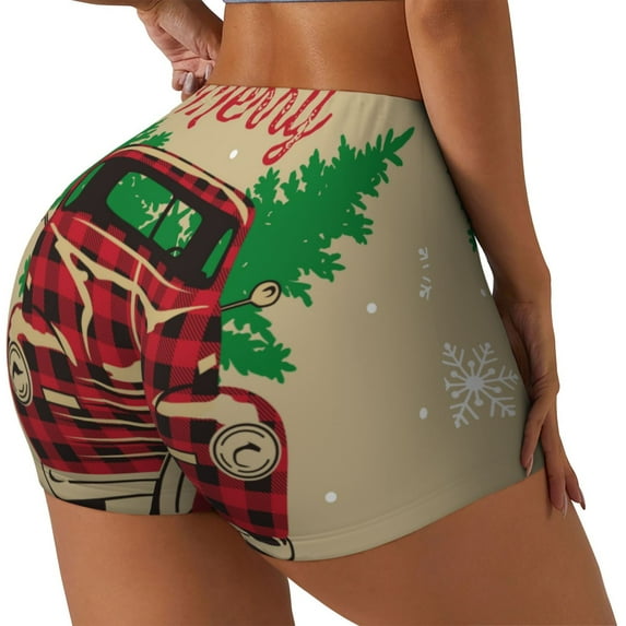 Picia Christmas Vintage Red Truck Printed Workout Shorts for Women Seamless Scrunch Butt Lifting High Waisted Yoga Gym Booty Running Moisture-wicking Short Pants-X-Large
