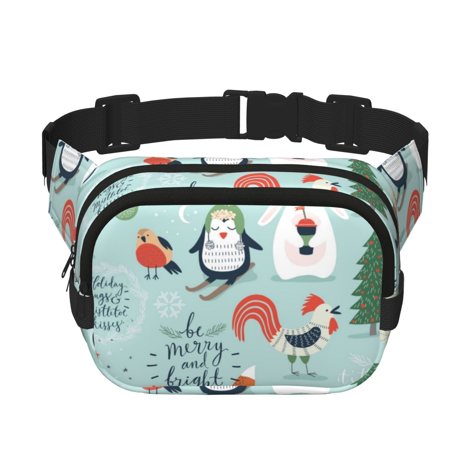Picia Christmas Winter Animals Print Square Double-Layer Waist Bag Mini Adjustable Waist Belt Bag Exercise Running Travel Hiking