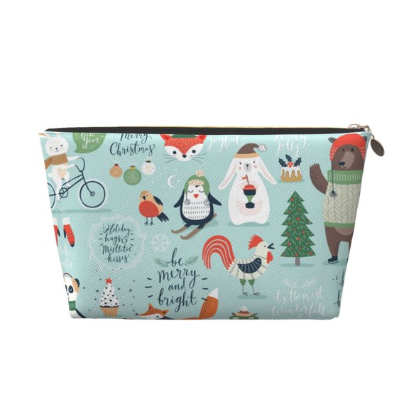 Picia Christmas Winter Animals Printed Leather Travel Toiletry Bag,Cosmetic Organizer, Makeup Travel Bag, Durable Travel Pouch, Compact Toiletry Bag, Travel Accessories