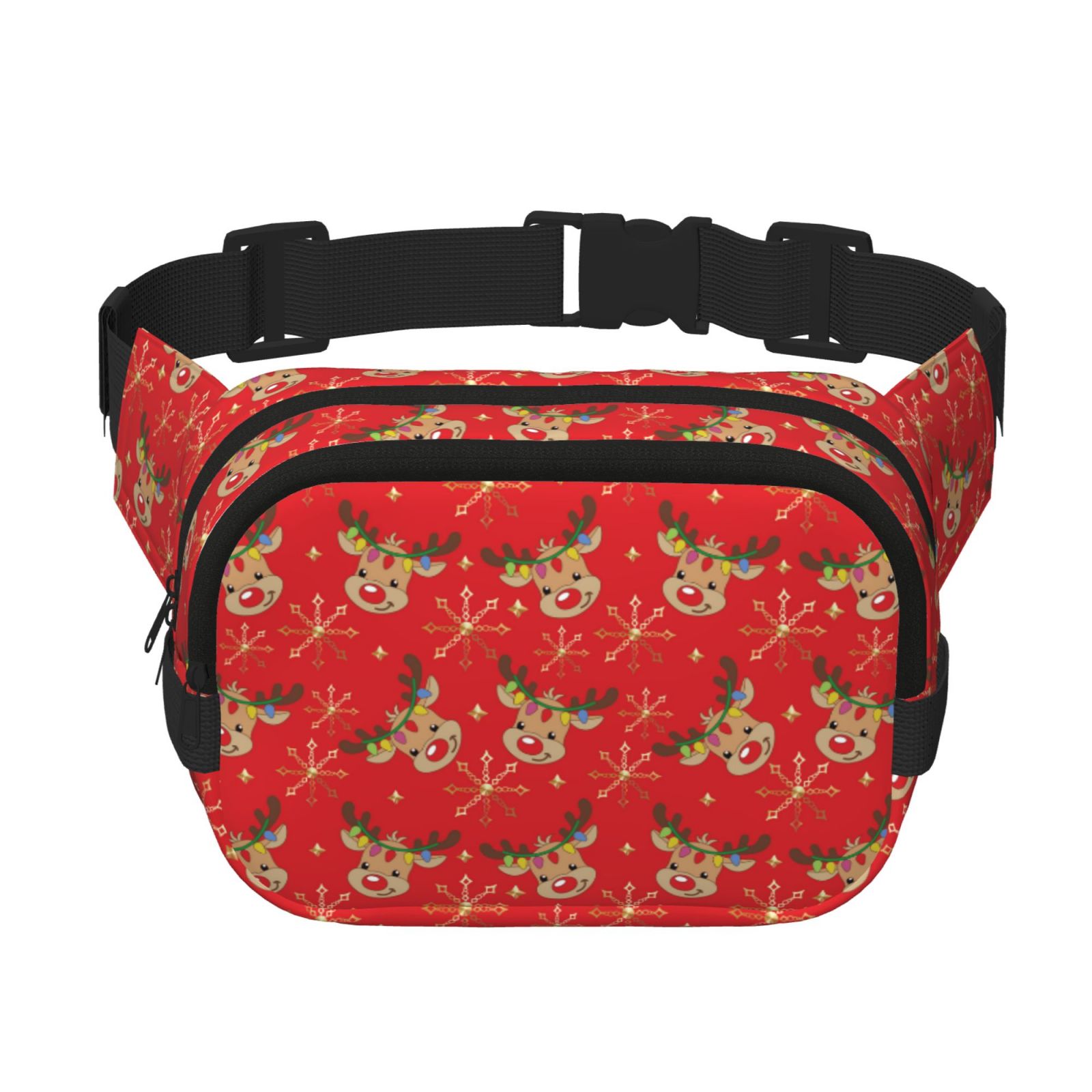Picia Christmas With Cute Deer Print Square Double-Layer Waist Bag Mini Adjustable Waist Belt Bag Exercise Running Travel Hiking