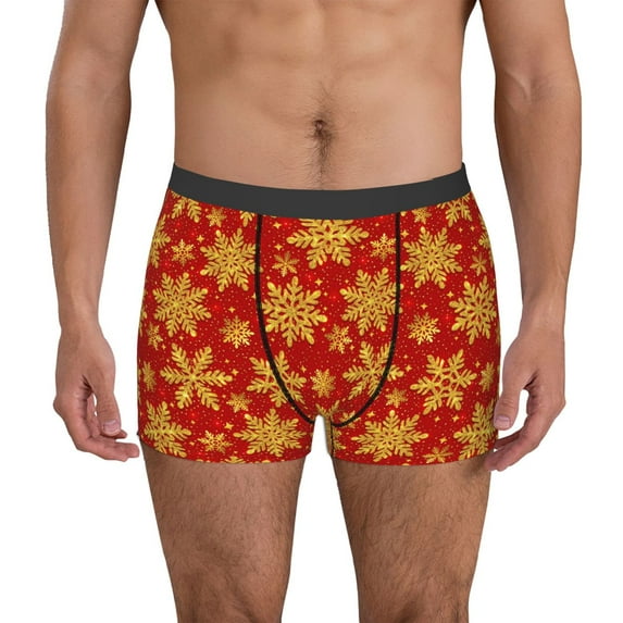 Picia Christmas With Gold Snowflakes Pattern Men’s Boxer Briefs – Soft & Breathable Underwear, Stretchy & Comfortable Fit, Supportive Pouch Design, Moisture-Wicking-Medium