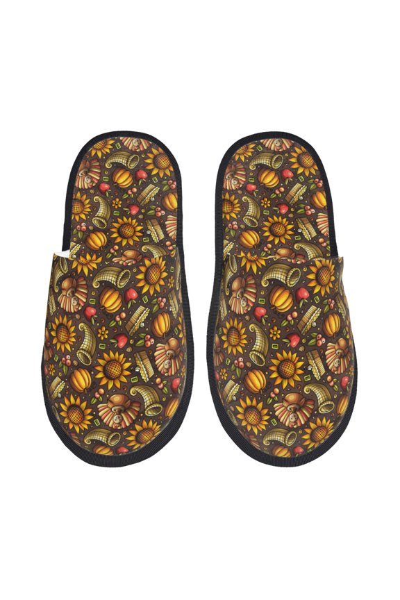 Chrysanthemum turkey Print Women's Fuzzy Fluffy House Slippers Plush Memory Foam Shoes Indoor Outdoor-Large