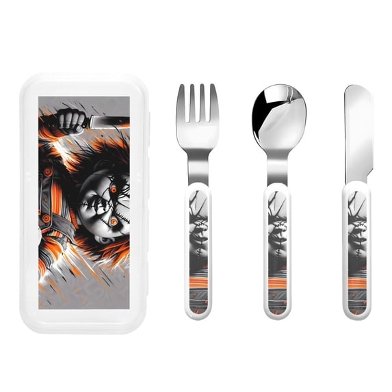Picia Chucky Pattern Toddler Utensils, Children's Knife, Fork And Spoon Set,Kids Silverware Set with Handle, 430 Stainless Steel