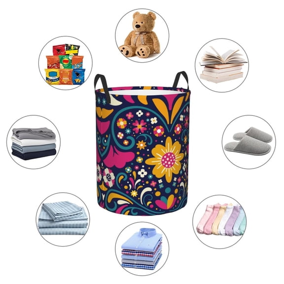 Picia Cinco De Mayo Floral Large Laundry Basket, Waterproof, Freestanding Laundry Hamper, Collapsible Tall Clothes Hamper with Extended Handles-Medium