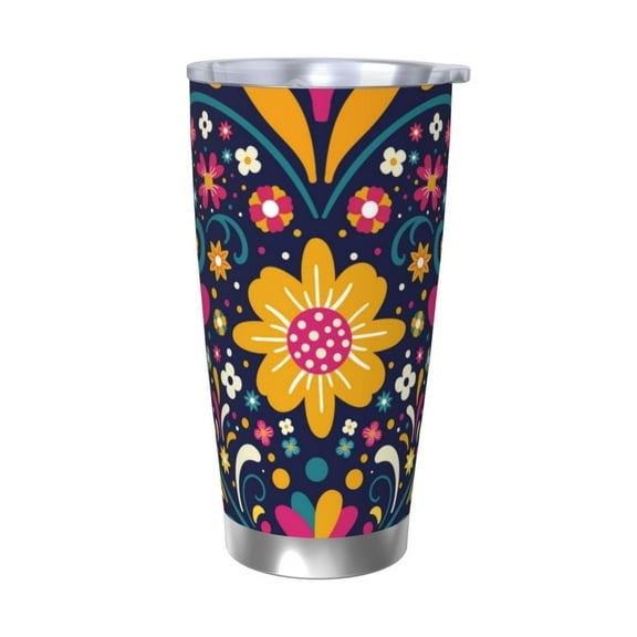 Picia Cinco De Mayo Floral Pattern 20 oz Tumbler Stainless Steel Vacuum Insulated Coffee Ice Cup Double Wall Travel Flask Dual Lid Water Bottle, Eco-friendly Car Cup-Without Straw