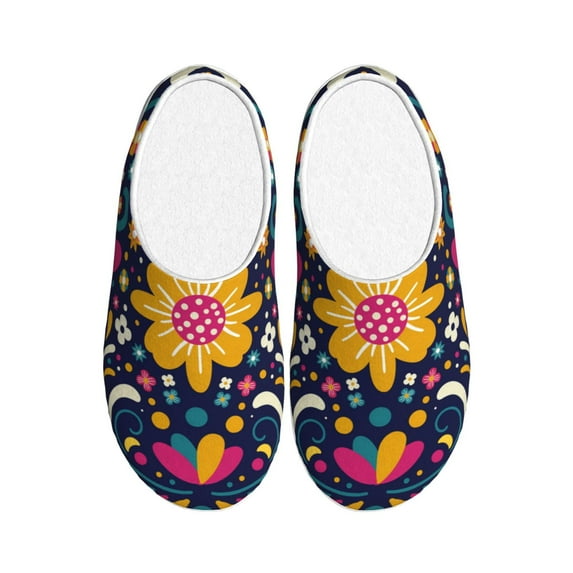 Picia Cinco De Mayo Floral for Women's Lamb-hug Comfy Fleece House Slippers Memory Foam, Slip-on House Shoes Indoor Outdoor-35/36