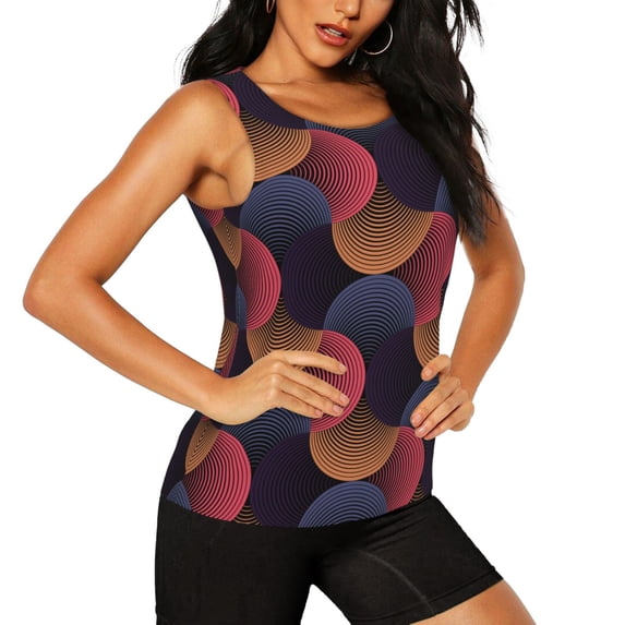 Picia Circular Stripes Pattern Women's Workout Tank Top,Breathable Activewear,Slim Fit Athletic Top,Versatile Workout Moisture-wicking top-Large