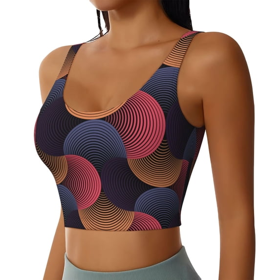 Picia Circular Stripes Sports Bra for Women,Padded Strappy Sports Bras Medium Support Yoga Bra with Removable Cups,Running Yoga Bra-