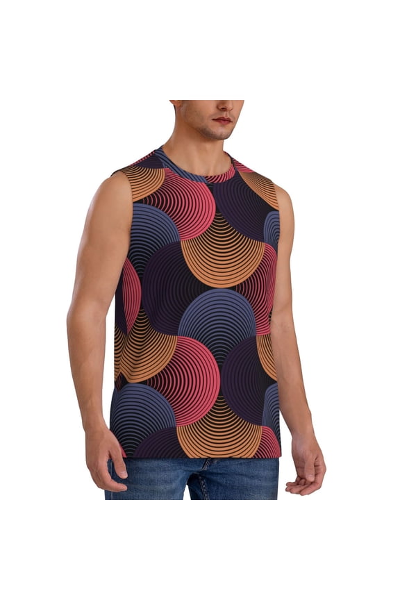 Circular Stripes mens Cotton Tank Undershirts , Moisture-wicking Ribbed Tanks, Lightweight Cotton Tank Undershirts-Medium