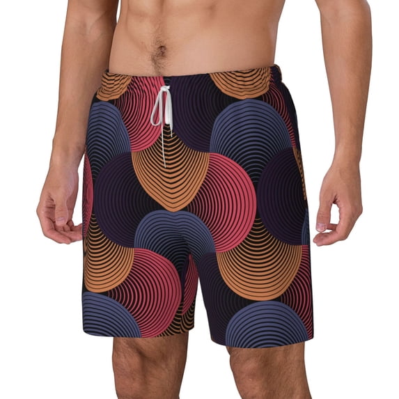 Picia Circular Stripes pattern Mens Swim Trunks with Compression Liner Stretch Beach Shorts Quick Dry with Zipper Pockets No-Chafing Board Shorts-Large
