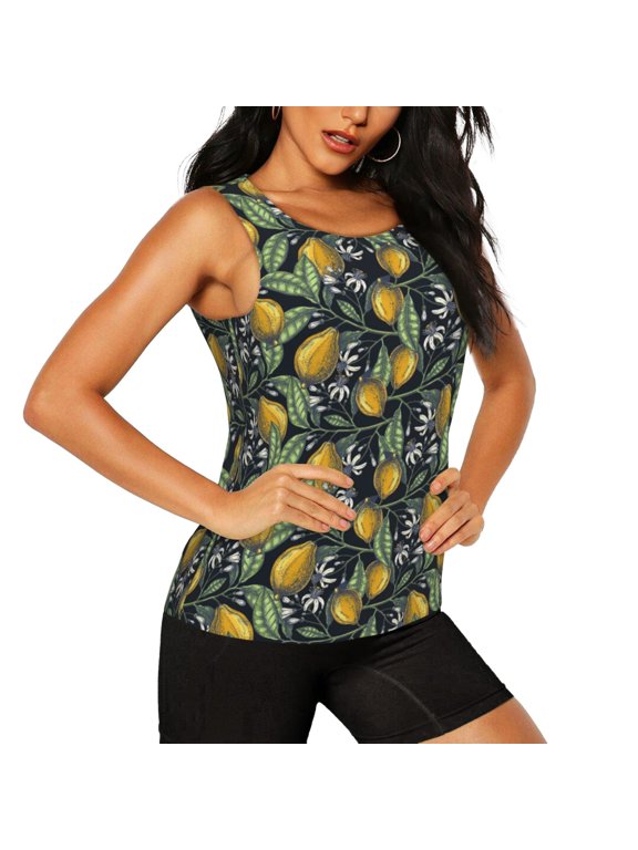 Citrus Fruits Elegant Lemons Pattern Women's Workout Tank Top,Breathable Activewear,Slim Fit Athletic Top,Versatile Workout Moisture-wicking top-Medium