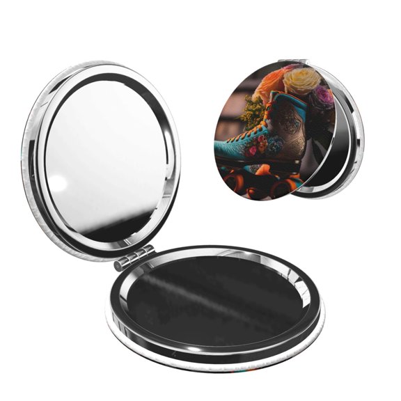 Picia Classic Floral Blue Skate Shoes for Compact Vanity Mirror , Travel Makeup Mirror , Portable Magnifying Cosmetic Mirror for Daily, Work, Business-Round Shape