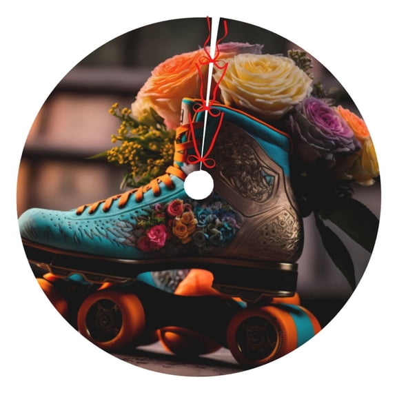 Picia Classic Floral Blue Skate Shoes Print Christmas Tree Skirt , Christmas Tree Skirt Ornaments for Merry Christmas Holiday Party Decorations Indoor Outdoor-36"