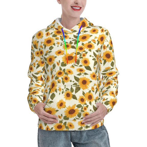 Picia Classical Cute Sunflower Pattern Casual Women's Hoodie, Hooded Sweatshirt with Kangaroo Pocket, Comfortable Pullover with Eye-catching Drawstrings-XX-Large