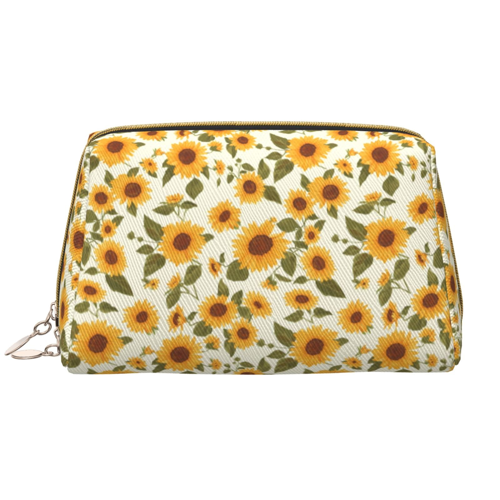 Picia Classical Cute Sunflower Print Leather Makeup Bag Make Up